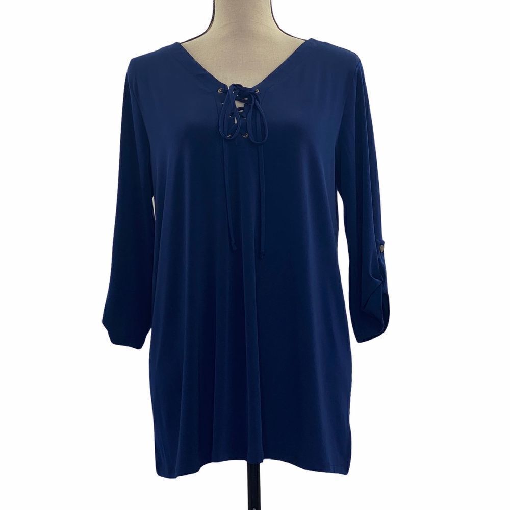 FAITH and Joy Lace-Up Navy Blue 3/4 Sleeve Tunic M
